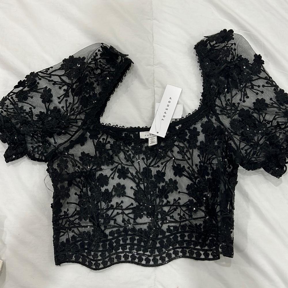 New Black Lace Top Shop Cropped Blouse
